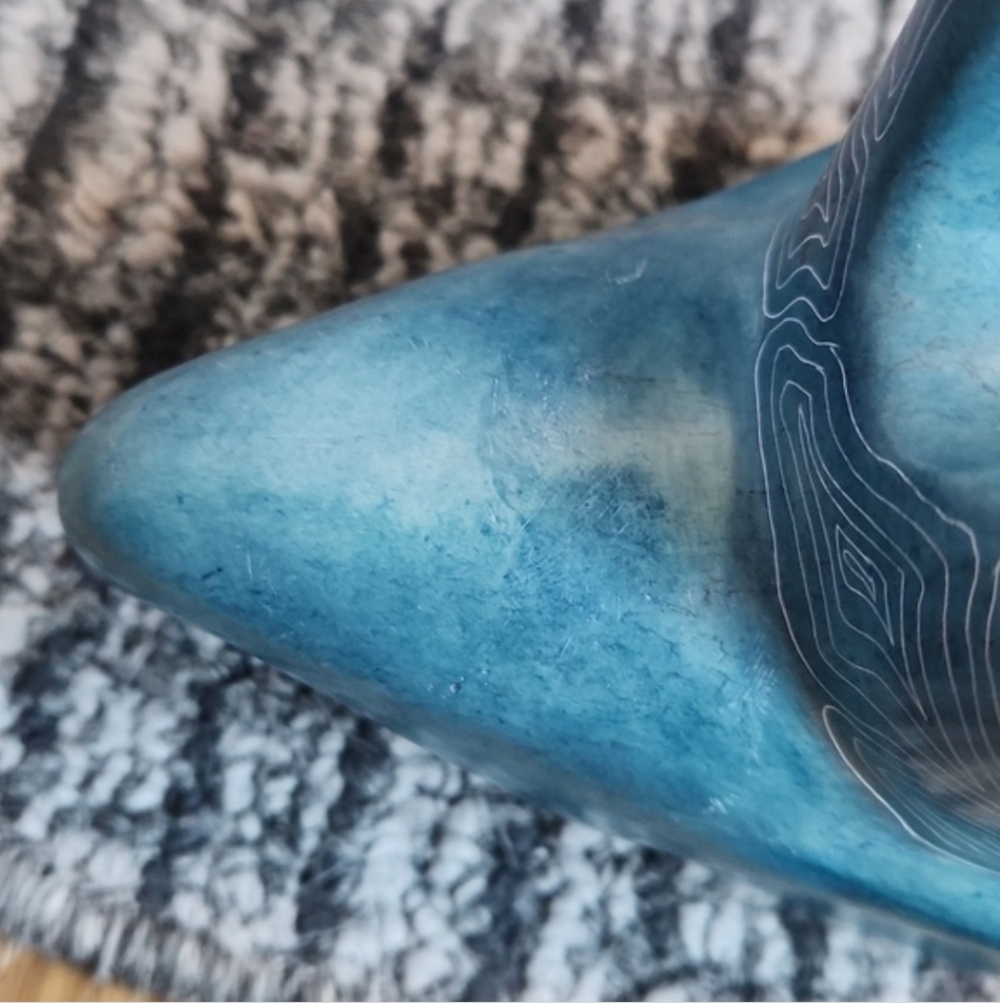 Afrikiko Soapstone Elephant Teal Blue Green White Abstract Circles - Picture 12 of 15